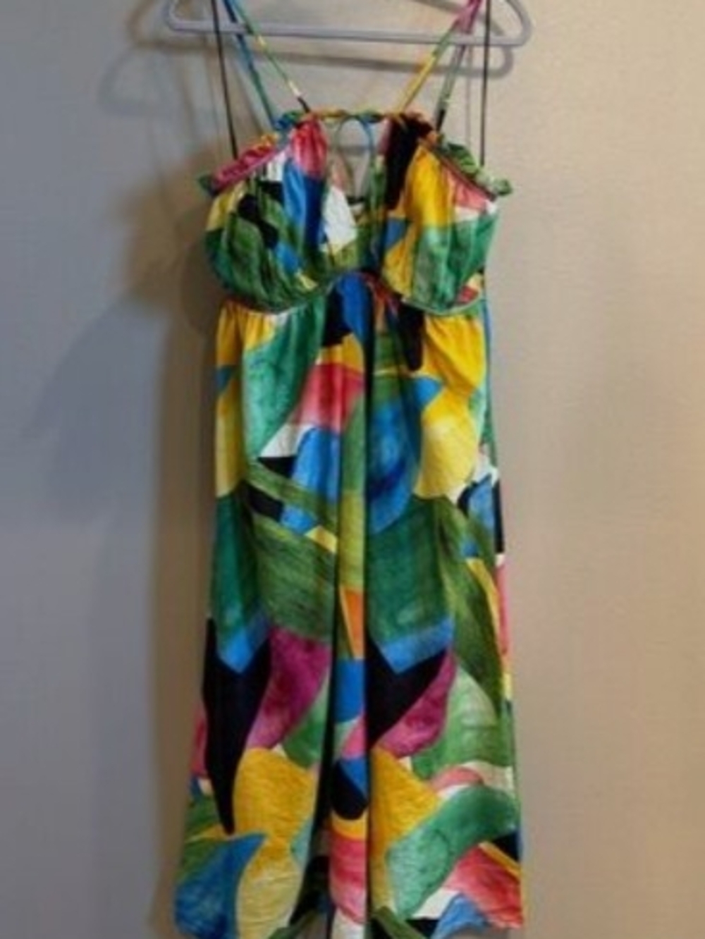 H&M Multicolor Abstract Linen Blend Spaghetti Strap